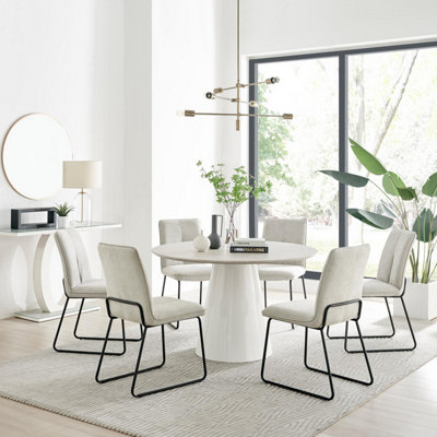 Furniturebox Uk Palma Beige Stone Effect Round Dining Table & 6 Taupe Halle Chairs from B&Q