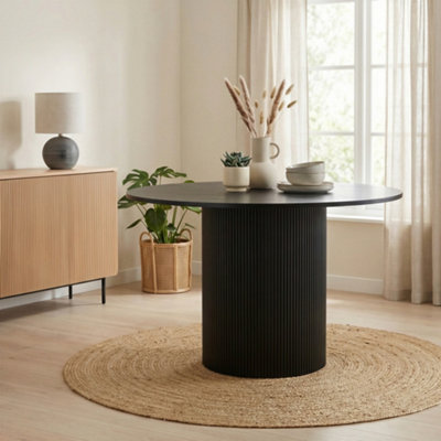 B&Q -  Penrose Round Black Wood Slatted 46 Seater Dining TableRound Dining TableRound Dining Table For 6