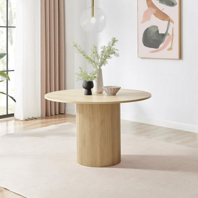 B&Q -  Penrose Round Oak Effect Wood Slatted 46 Seater Dining TableRound Dining TableRound Dining Table For 6