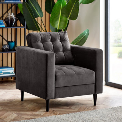 Furniturebox Dark/Grey Uk Jenna Velvet Armchair Size 2