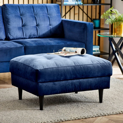 Furniturebox Uk Jenna Navy Blue Velvet Footstool from B&Q
