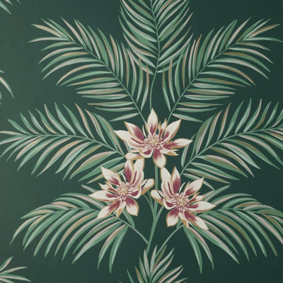 Fine Décor Fine Decor Bali Floral Dark Geren Leaves Botanical Flowers Tropical Wallpaper Fd43279 from B&Q