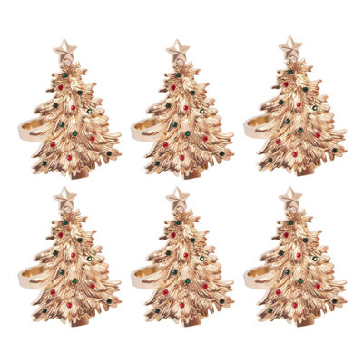 Yes-Online Set Of 6 Deluxe Gem Christmas Tree Napkin Rings Xmas Dinner Table Decoration Ring Buckle Festive Setting Serviette Holder from B&Q