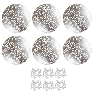 Yes-Online 6 Placemats And Napkin Ring Set Christmas Metallic Silver Round Festive Xmas Table Home Decor from B&Q