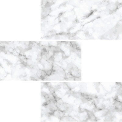 Fine Décor Marble Brick White Grey Backsplash Tiles Peel & Stick 4Pcs Home Wall Stickers