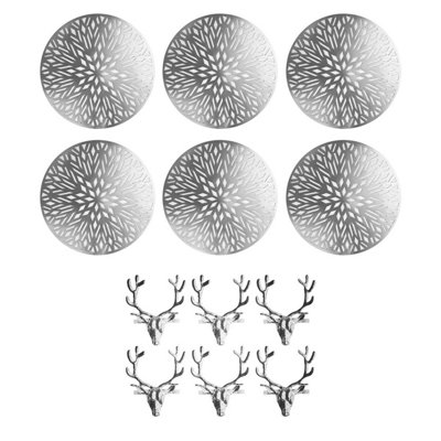 Yes-Online Set Of 6 Christmas Dinner Placemats & Silver Stag Napkin Rings Table Decor from B&Q