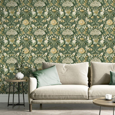 B&Q -  Fine Decor Woodland Green Wallpaper Paste The Paper Washable Kids Room Bedroom