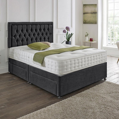 Dining Tables Lisbon Matching Headboard Divan Set2 Drawer On Same Side With Sprung 1500 Comfort MattressChenille CharcoalKing from B&Q