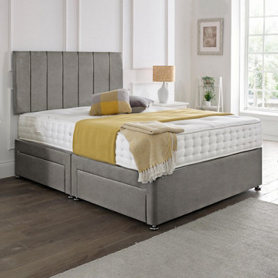 Dining Tables Oslo Matching Headboard Divan Set2 Drawer On Same Side With Sprung 1500 Comfort MattressPlush GreyKing from B&Q