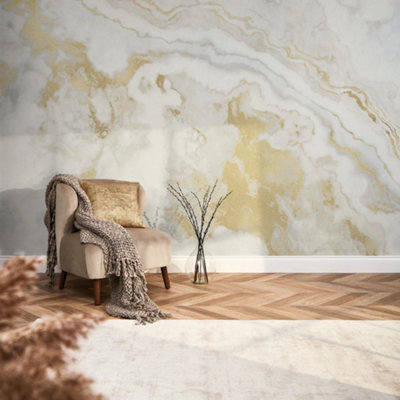 I Love Wallpaper Golden Agate Marble Mural In Natural With Gold Effect from B&Q