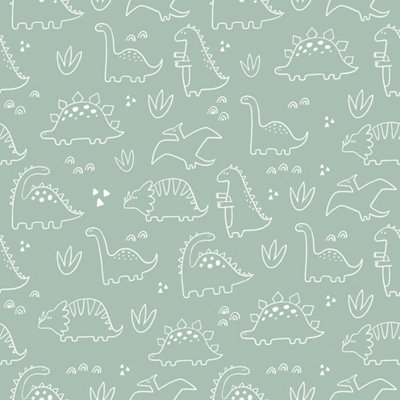I Love Wallpaper Dinky Dinos Wallpaper In Sage Green from B&Q