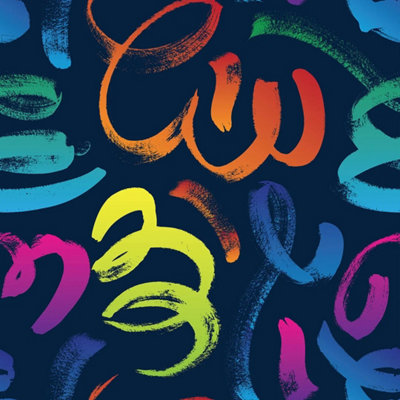 I Love Wallpaper Graffito Wallpaper In Brights On Navy from B&Q