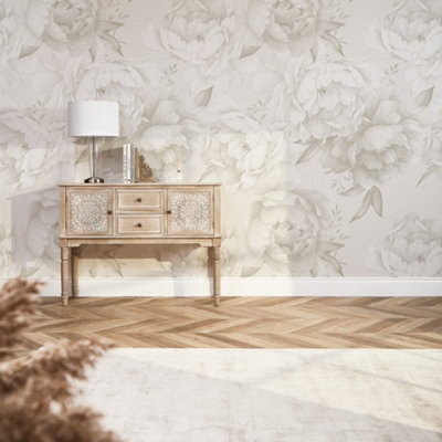 I Love Wallpaper Vintage Peony Mural Wallpaper In Cool Neutrals (350Cm X 240Cm) from B&Q