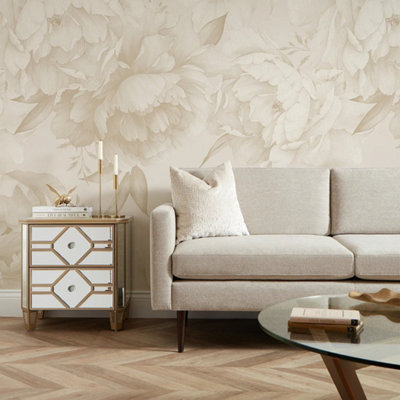 I Love Wallpaper Vintage Peony Mural In Warm Neutrals from B&Q