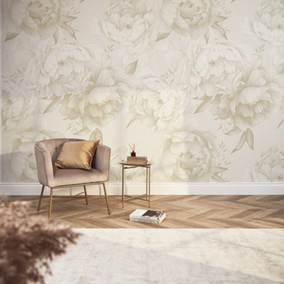 I Love Wallpaper Vintage Peony Mural Wallpaper In Warm Neutrals (350Cm X 240Cm) from B&Q