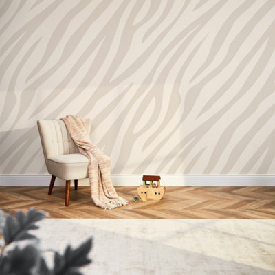 I Love Wallpaper Zebra Print Mural Wallpaper In Cream And Truffle (350Cm X 240Cm) from B&Q