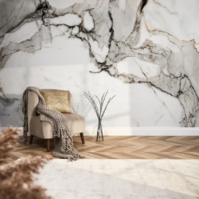 I Love Wallpaper Statuario Marble Mural In Grey Tones (350Cm X 240Cm) from B&Q