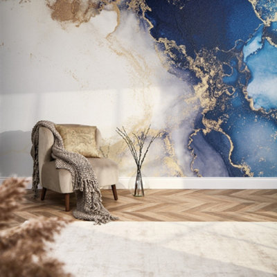 I Love Wallpaper Amalfi Mural In Navy And Gold (350Cm X 240Cm) from B&Q