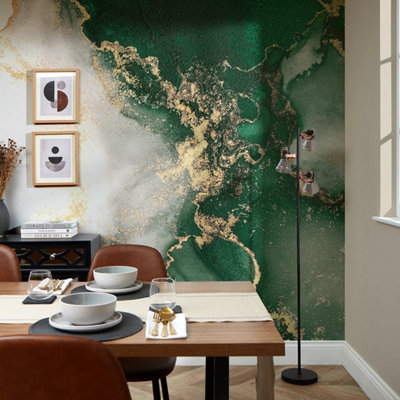 I Love Wallpaper Amalfi Mural In Emerald And Gold from B&Q