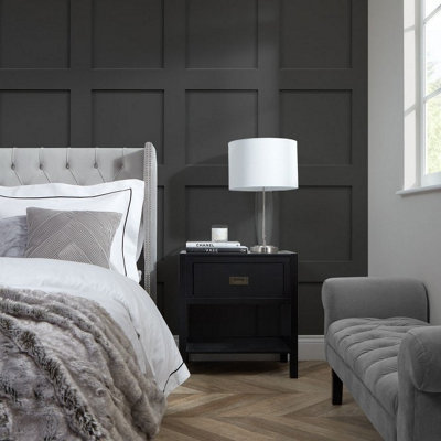 I Love Wallpaper Contemporary Wood Panel Wallpaper In Charcoal Grey from B&Q