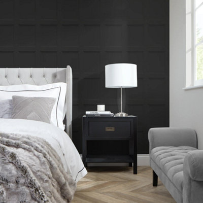 I Love Wallpaper Classic Wood Panel Wallpaper In Charcoal from B&Q