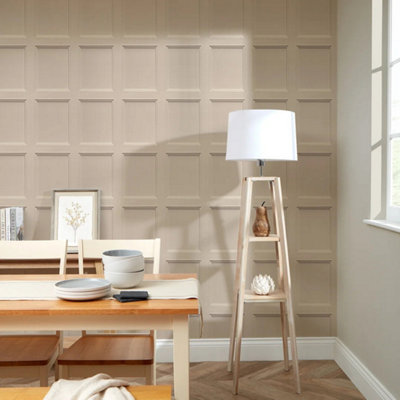 I Love Wallpaper Classic Wood Panel Wallpaper In Nude from B&Q