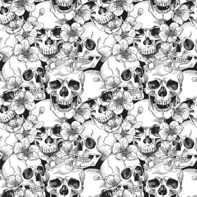 I Love Wallpaper Floral Skulls Wallpaper In Monochrome from B&Q