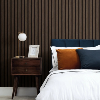 I Love Wallpaper Contemporary Wood Slat Wallpaper In Walnut from B&Q