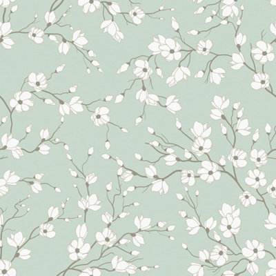 I Love Wallpaper Spring Blossom Wallpaper In Sage Green from B&Q