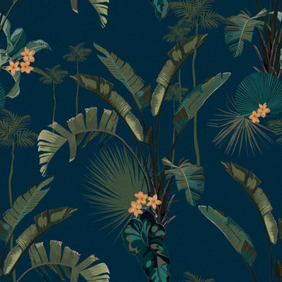 I Love Wallpaper Tropical Paradise Wallpaper In Navy from B&Q
