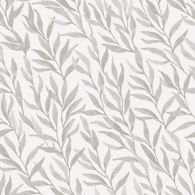 I Love Wallpaper Willow Leaf Wallpaper In Grey On White from B&Q