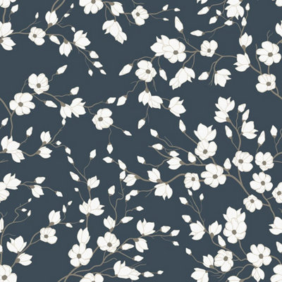 I Love Wallpaper Spring Blossom Wallpaper In Navy from B&Q