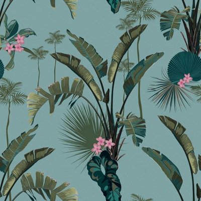 I Love Wallpaper Tropical Paradise Wallpaper In Teal from B&Q