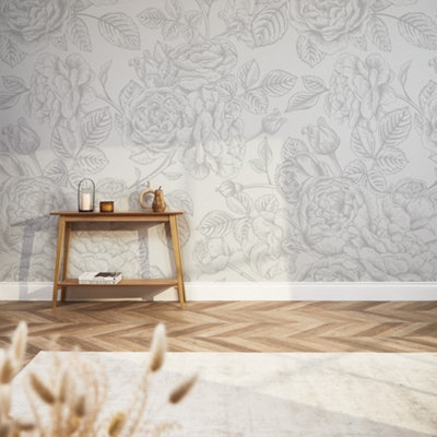 I Love Wallpaper Gentle Roses Mural In Grey (350Cm X 240Cm) from B&Q