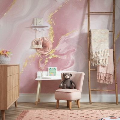 I Love Wallpaper Dreamy Marble Mural In Pastel Pink With Gold (350Cm X 240Cm) from B&Q