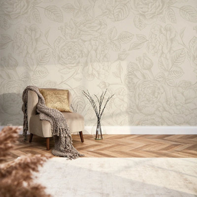 I Love Wallpaper Gentle Roses Mural In Mushroom And Cream from B&Q