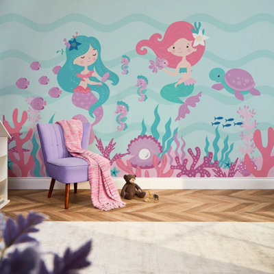 I Love Wallpaper The Magical Mermaids Mural In Pink And Teal from B&Q