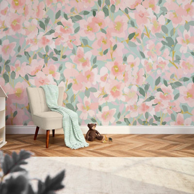 I Love Wallpaper Fresh Flowers Mural In Pink And Duck Egg from B&Q