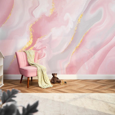 I Love Wallpaper Dreamy Marble Mural In Pastel Pink With Gold from B&Q