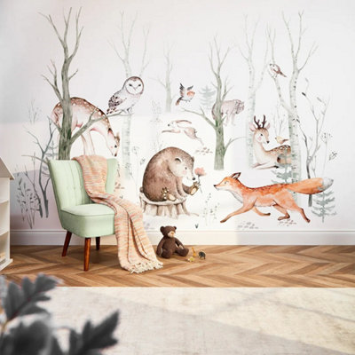 I Love Wallpaper Forest Friends Mural In Earthy Tones from B&Q