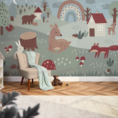 I Love Wallpaper Walk In The Woods Mural In Multicoloured from B&Q