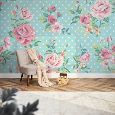 I Love Wallpaper Dotty For Roses Mural In Multicoloured from B&Q