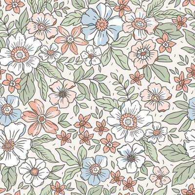 I Love Wallpaper Gorgeous Gardenia Wallpaper In SageSoft Blues And Peach from B&Q