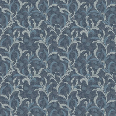 I Love Wallpaper Antique Leaf Wallpaper In Navy from B&Q