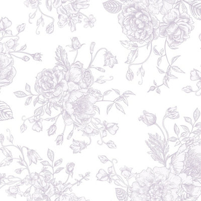I Love Wallpaper Romantic Roses Wallpaper In Lavender On White from B&Q