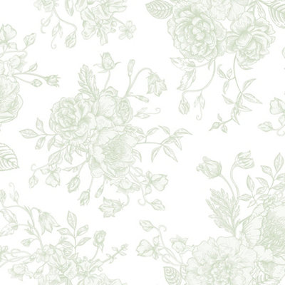I Love Wallpaper Romantic Roses Wallpaper In Soft Sage On White from B&Q