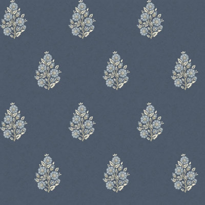 I Love Wallpaper Posy Wallpaper In Cream On Navy from B&Q
