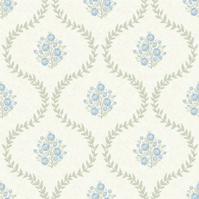 I Love Wallpaper Posy Trellis Wallpaper In Blue And Sage On Cream from B&Q