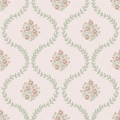 I Love Wallpaper Posy Trellis Wallpaper In Vintage Pink And Sage from B&Q