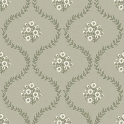 I Love Wallpaper Posy Trellis Wallpaper In Cream On Organic Green from B&Q